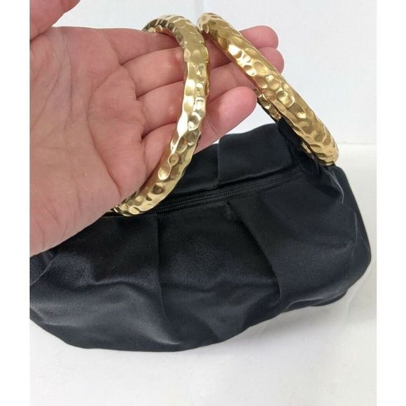 Jimmy Choo - Satin handle Bag Gold Hoop Black Formal Clutch - Picture 6 of 8